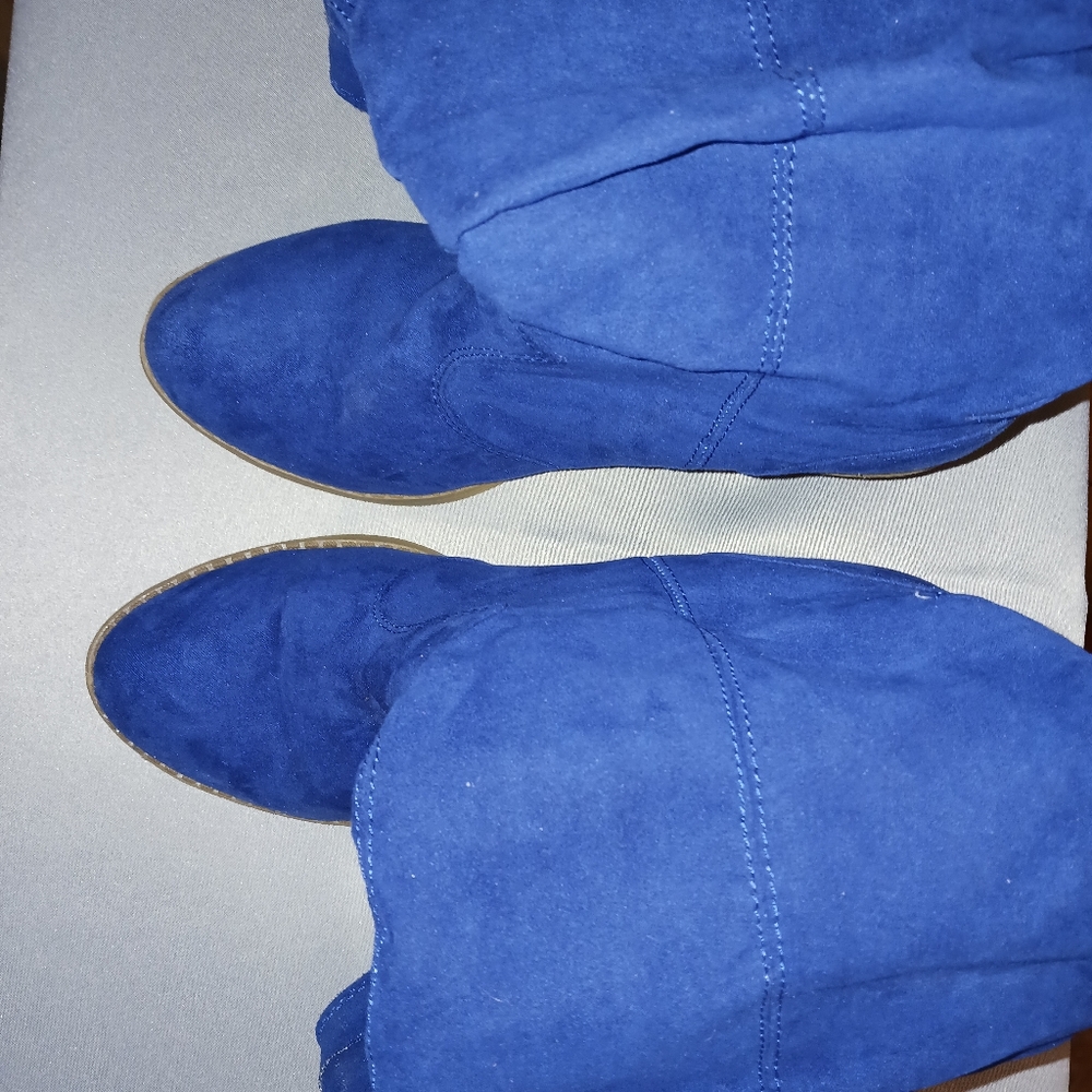 Blue Suede cowboy style boots 7 Blue - Picture 2 of 2